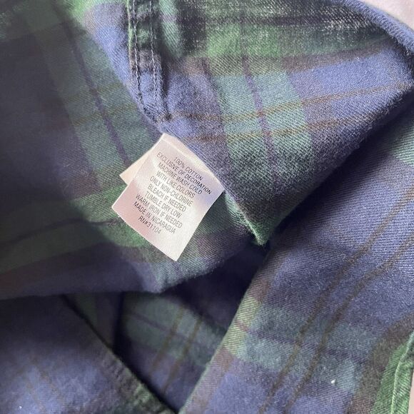 New Crown and Ivy Classic Fit‎ Green Blue Plaid Light Flannel Shirt Mens L - Picture 7 of 9
